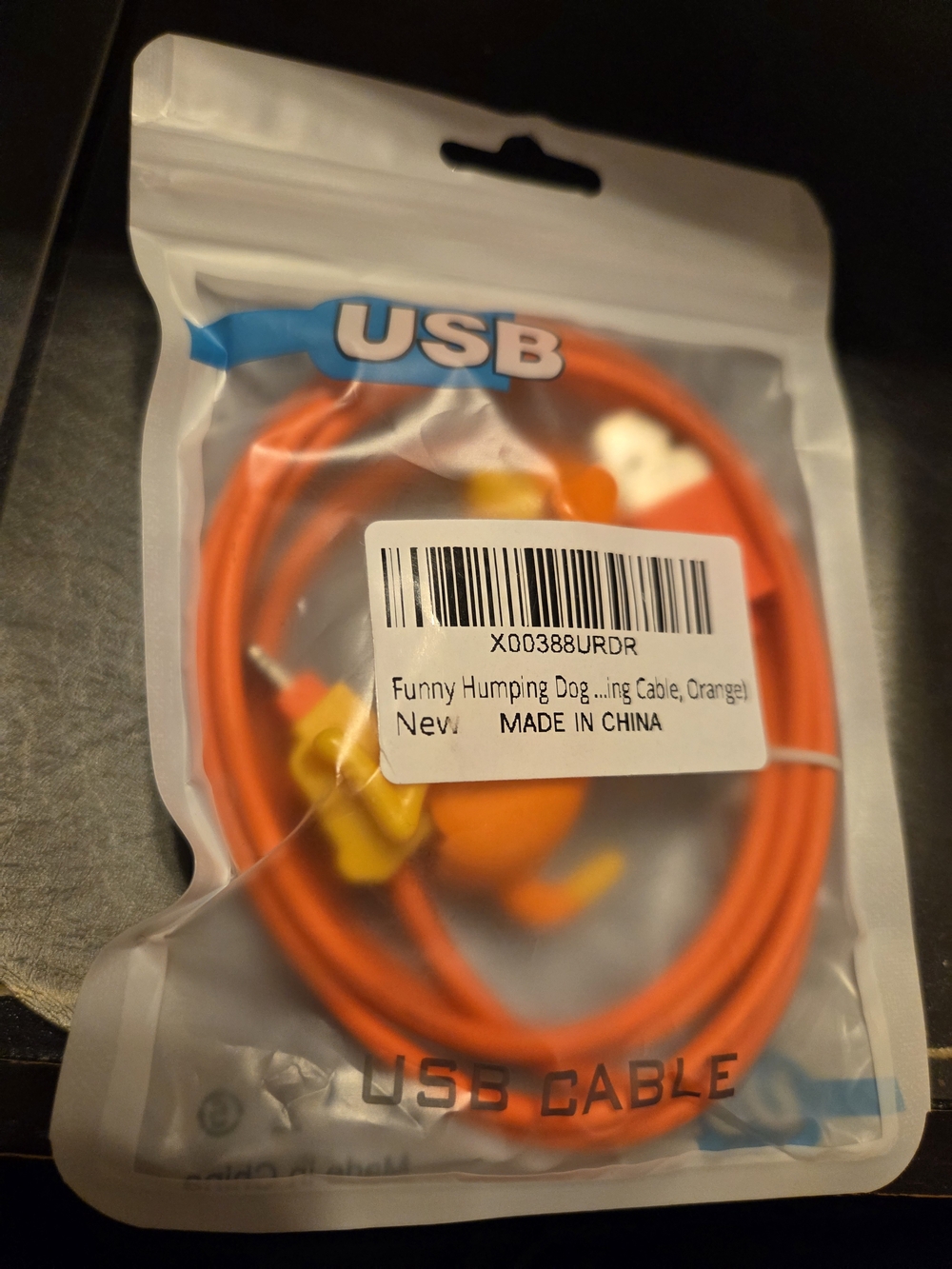 USB Charging Cable with Orange Novelty Dog Connector